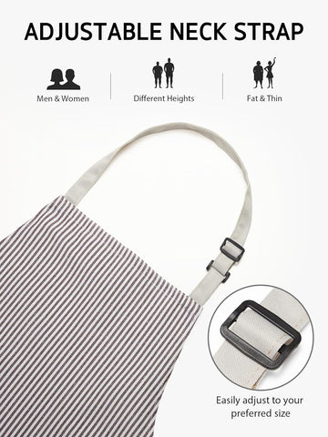 Image of Kitchen Cooking Apron, 2 Pack Adjustable Bib Chef Aprons for Women Men with 2 Pockets, L-Black/Brown Stripes