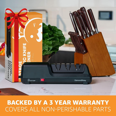 Image of Electric Knife Sharpener for Kitchen Knives, Powerful Motor with Precision Guides and Professional Diamond Abrasives, Expert Automatic Angle Detection for Sharper Knives Black