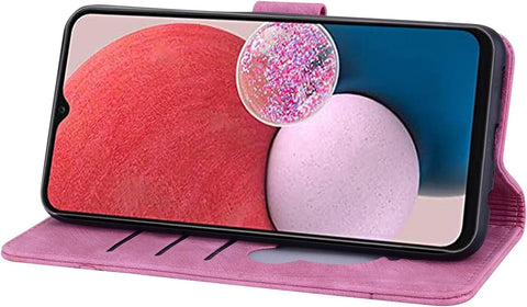 Image of Flip Case for Samsung Galaxy A24 6.5 Inch Cover, Premium PU Leather Magnetic Closure Case with Flip Wallet Stand Function Cover for Galaxy A24 - Cherry Cat Rose Red