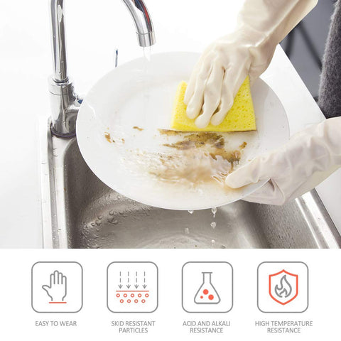 Image of Nitrile Cleaning Gloves, Heavy Duty Dishwashing Gloves, Reusable Medium Gloves for Kitchen, Bathroom, Gardening, Working, Pet Care - White, 3 Pairs, Size M