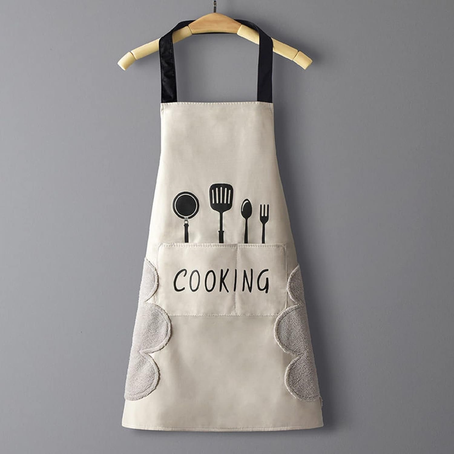 Women Kitchen Apron with Hand Wipe Pockets,Big Pocket,Hand-Wiping, Waterproof for Cooking Baking