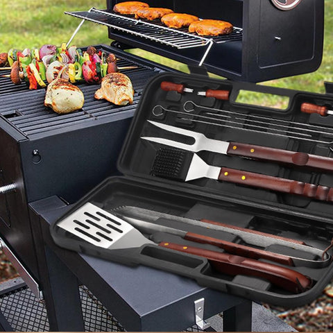 Image of 13Pcs Grill Tools Set for Outdoor Grill Heavy Duty Grill Utensils Set Stainless Steel BBQ Grill Accessories Kit Grill Spatula Tong Skewers Stored in Sturdy Cases