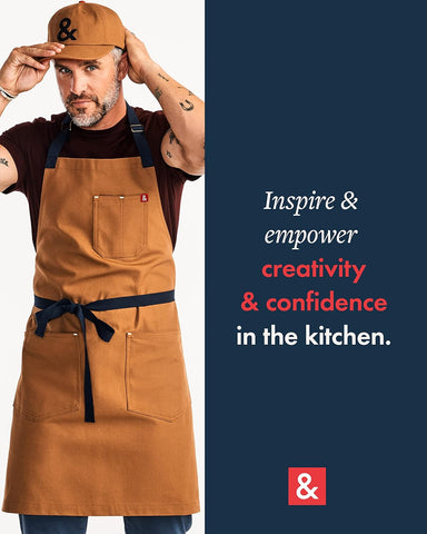 Image of Essential Apron - Professional Chef Apron with Pockets & Adjustable Bib Strap for Cooking & Grilling - Kitchen Aprons for Men & Women - 12Oz 100% Cotton Canvas Fabric - Denver Brown