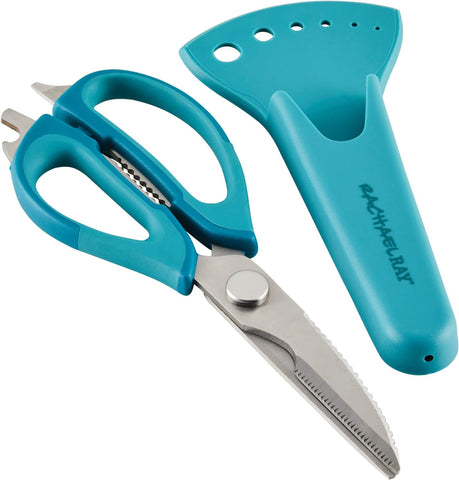 Image of Professional Multi Shear Kitchen Scissors with Herb Stripper and Sheath, 2 Piece, Agave Blue