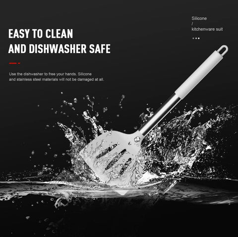 Image of Large Silicone Cooking Utensils Set - Heat Resistant Kitchen Utensils Sets,Spatula,Spoon,Turner Tongs,Brush,Whisk,Stainless Steel Silicone Cooking Utensil for Nonstick Cookware,Dishwasher Safe (White)