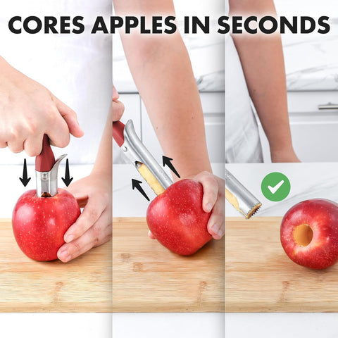Image of Premium Apple Corer Tool - Ultra Sharp, Stainless Steel, Serrated Blades for Easy Coring - Easy to Use & Clean, Durable Apple Corer Remover for Baking Apples & More - Red
