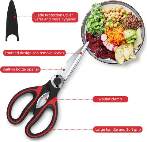 Image of Kitchen Scissor for General Use 2-Packs,Heavy Duty Kitchen Raptor Meat Shears,Dishwasher Safe Cooking Scissors, Stainless Steel Multi-Function Scissors for Food,Chicken,Poultry, Fish, Pizza,Herbs