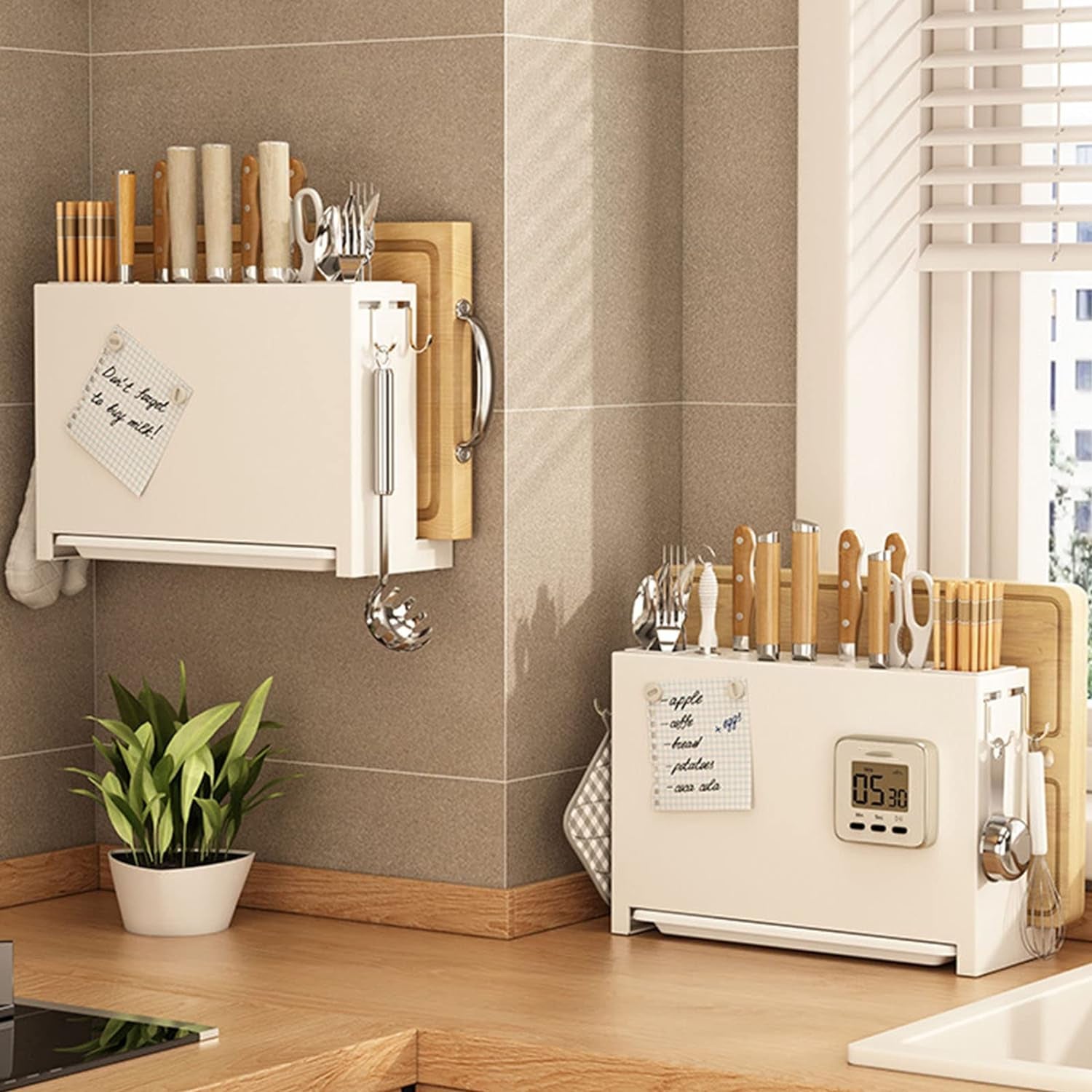 Kitchen Knife Drying Holder, Multifunction Kitchen Integrated Chopsticks Cutting Board Storage Rack Organizer White Fruit Knives, Kitchen Knives, Scissors, 13.2 X 5.2 X 9.1In