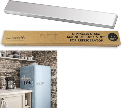 Image of (Fridge) Magnetic Knife Holder for Refrigerator – 16 Inch Professional Double Sided Magnetic Knife Strip for Fridge - Stainless Steel Magnetic Knife Holder for Wall Self Adhesive