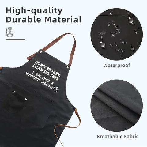 Image of Cooking Chef Apron for Men, Funny Apron Gifts for Men with 3 Pockets Adjustable Neck Strap Grilling Kitchen BBQ Dad Apron-Birthday Christmas Gifts for Dad, Mom, Husband, Friends, Boyfriend