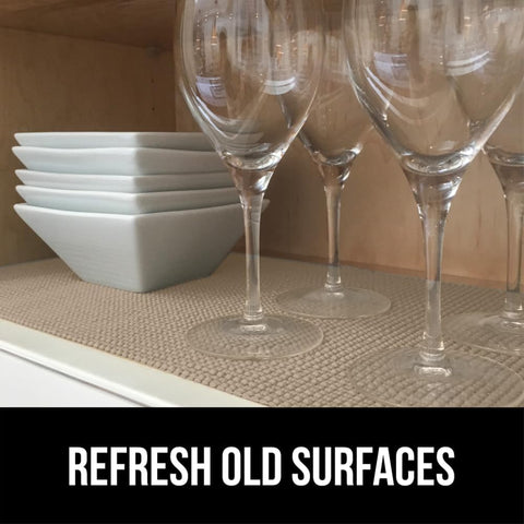 Image of Drawer Shelf and Cabinet Liner, Thick Strong Grip, Non-Adhesive Liners Protect Kitchen Cabinets and Cupboard, Bathroom Drawers, Easy Install, Breathable Mat, 12" X20', Beige