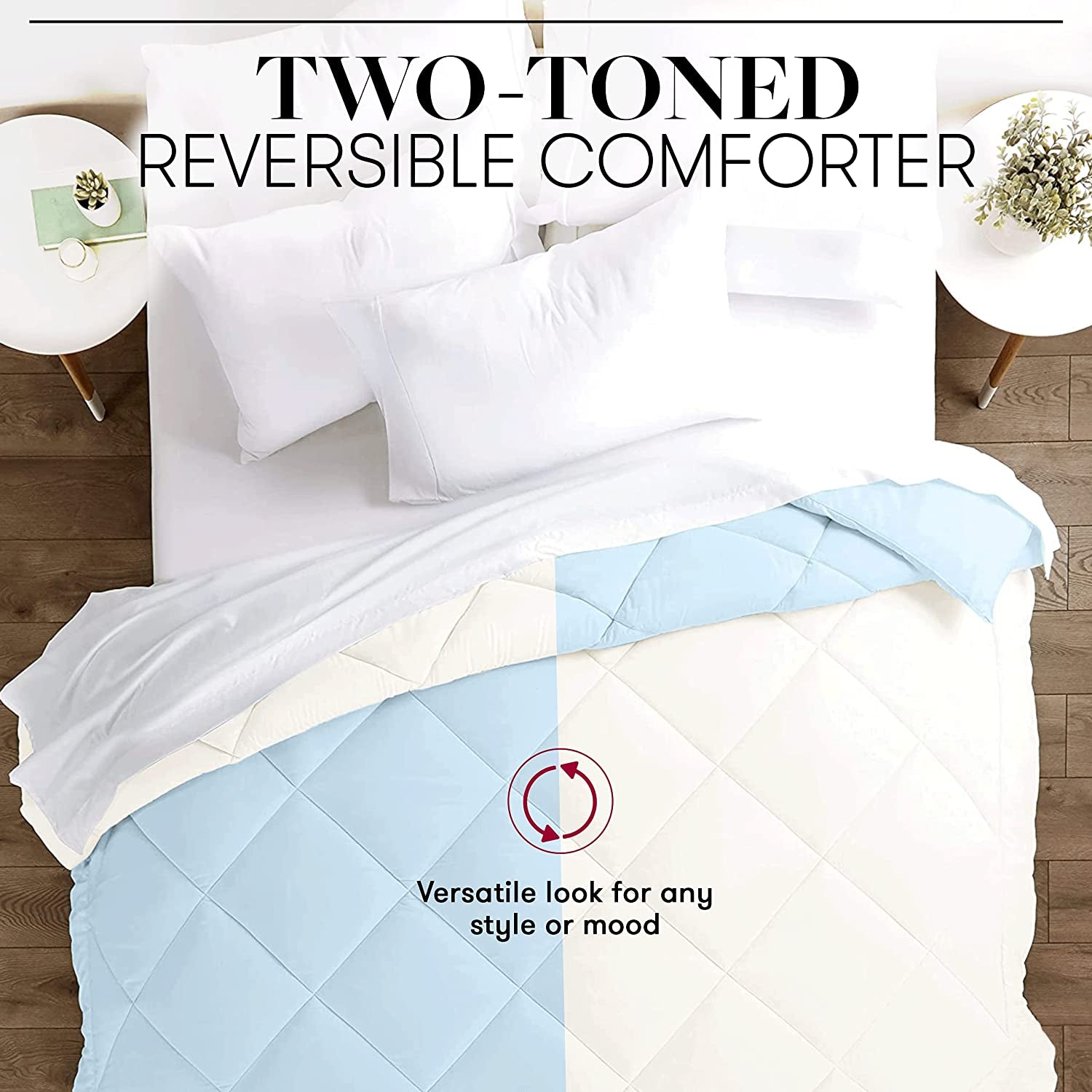 Beckham Hotel Collection Goose down Alternative Reversible - All Season - Premium Quality Luxury Comforter - Full/Queen - Navy/Sleet