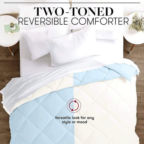 Image of Beckham Hotel Collection Goose down Alternative Reversible - All Season - Premium Quality Luxury Comforter - Full/Queen - Navy/Sleet