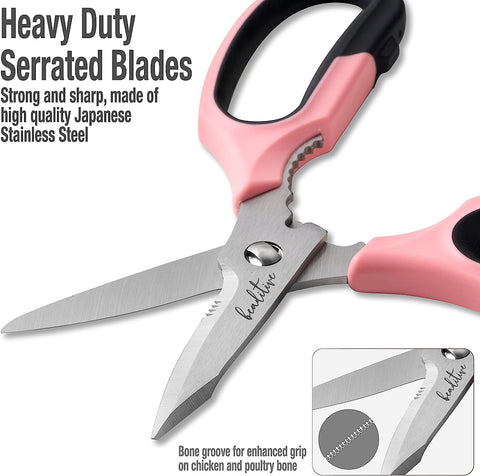 Image of Multi-Purpose 8" Kitchen Shears - Detachable, Serrated Blades, Japanese Stainless Steel - Ergonomic Handle, Protective Cover - Dishwasher Safe