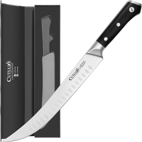 Image of Butchers Knife Set – Cimeter and Bullnose Butcher Breaking Knives – Forged High Carbon German Steel – Full Tang & Razor Sharp – Ergonomic Handle Design – Artisan Series