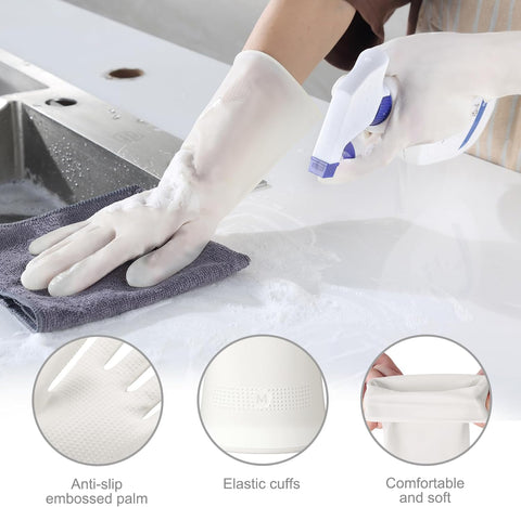 Image of Reusable Rubber Gloves 3 or 6 Pairs for Cleaning Rubber Dishwashing Gloves for Kitchen.