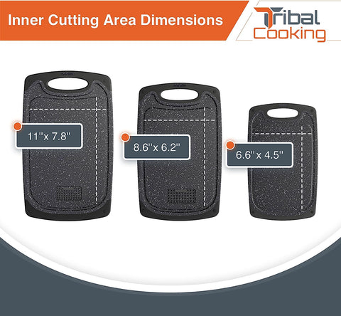 Image of Cutting Boards - 3 Set - Warrior Strength Small to Extra Large Cutting Boards for Kitchen, Meat, Vegetables - Dishwasher Safe, Juice Groove, Non-Slip Rubber Chopping Board Set
