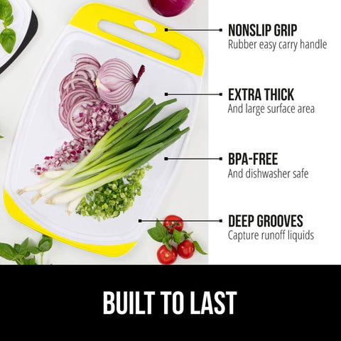 Image of The Original  Oversized 100% BPA Free Reversible Durable Kitchen Cutting Board Set of 3, Dishwasher Safe, Nonslip Handle Border Plastic Boards, Juice Groove, Chopping Food, Cooking, Yellow