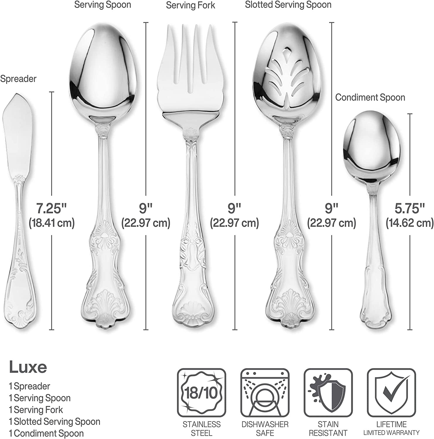 Hotel Lux 77-Piece 18/10 Stainless Steel Flatware Set, Silver, Service for 12 -