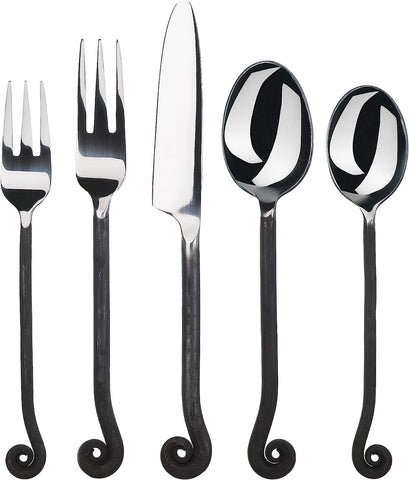 Image of 20-Piece Flatware Treble Clef Collection Black Silverware Cutlery Kitchen Sets, Stainless Steel Utensils Knife/Fork/Spoons, Dishwasher Safe
