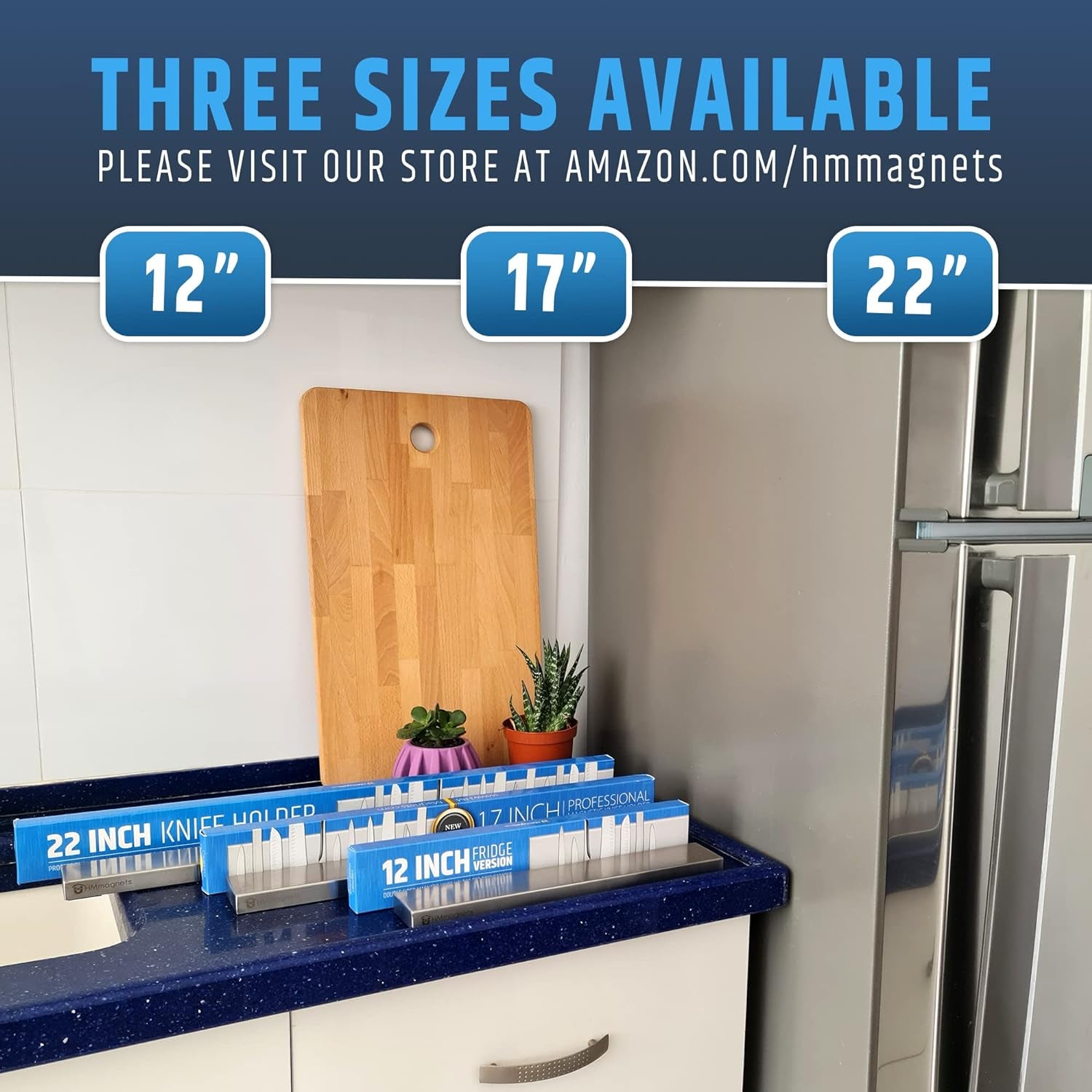 Fridge Applicable Stainless Steel Magnetic Knife Holder with Anti-Slide Upgrade - 22 Inch Professional Double Sided Knife Strip for Refrigerator - Knife Rack/Knife Bar with Powerful Pull Force