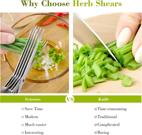 Image of Scissors Herb, Sharp Heavy Scissors for Cutting, Chopping and Cooking Fresh Garden Herbs, 5 Stainless Steel Blades and Stripper, Vanilla Cutter Chopper Garden Kitchen Gadgets