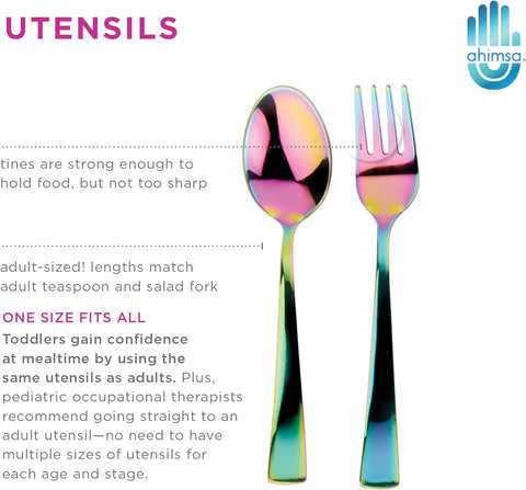 Image of Stainless Steel Dinner Set - 5 Piece Mindful Mealtime Set | Pediatrician Designed Stainless Steel Plates for Kids, Toxin Free Stainless Steel Dinnerware Set | 100% BPA Free (Iridescent Blue)