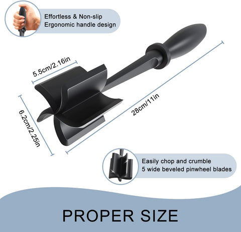 Image of Meat Chopper, 5 Curve Blades Ground Beef Masher, Heat Resistant Meat Masher Tool for Hamburger Meat, Ground Beef, Turkey and More, Nylon Hamburger Chopper Utensil Non-Scratch Utensils