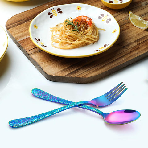 Image of 14-Piece Kids Silverware Set, Rainbow Toddler Utensils Flatware Set, Stainless Steel Child Preschooler Cutlery Set, Includes 7 Kids Spoons, 7 Kids Forks, Dishwasher Safe