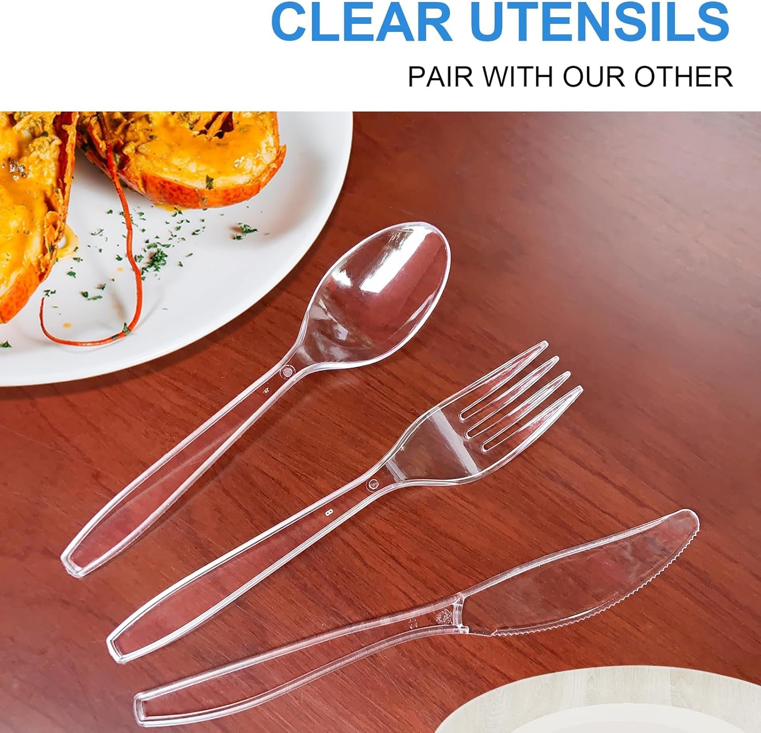 Disposable Knives, 100 Counts Cutlery Set and Disposable Cutlery, Forks Spoons and Knives Set, Safe, Healthy and Non-Toxic for Daily Use and Gathering Parties, Restaurant Kitchen Utensils Set