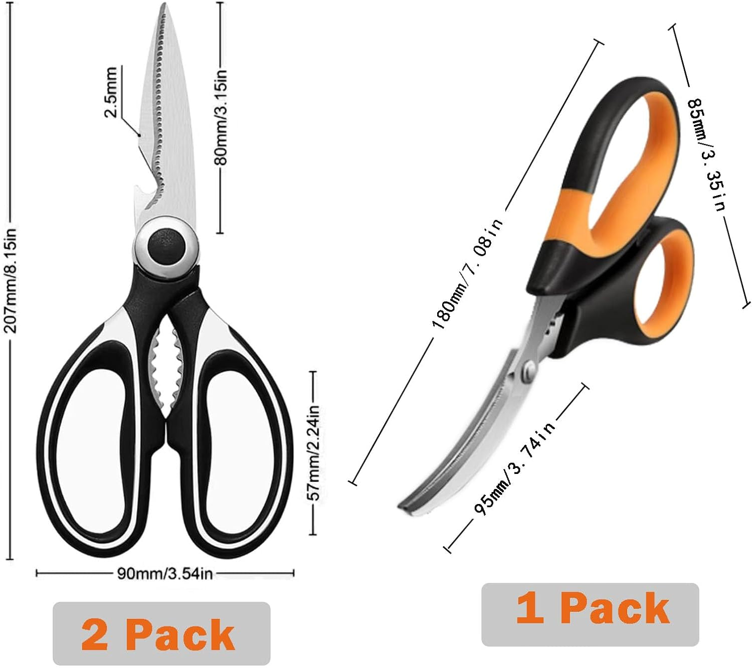 Kitchen Scissors Set 3 Pack, Kitchen Shears Heavy Duty Stainless Steel Cooking Shears and Sharp Seafood Sissors, Multipurpose Utility Scissors Dishwasher Safe for Cutting Meat, Food, Fish, Poultry