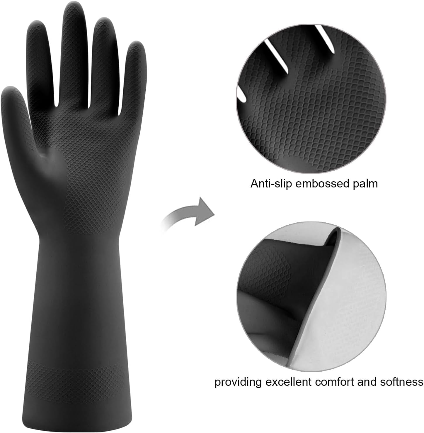 4 Pairs Rubber Kitchen Dishwashing Gloves - Reusable Household Cleaning Gloves for Washing Dishes and Cleaning Tasks, Flexible Durable and Non-Slip (Medium, Black)