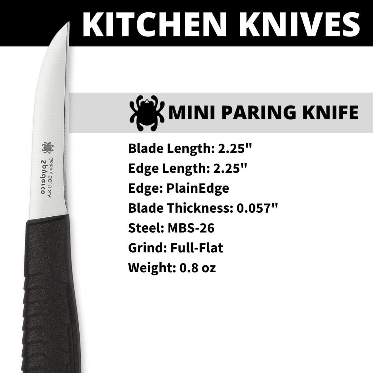 Mini Paring Kitchen Knife with 2.25" Stainless Steel Blade with Durable Black Polypropylene Handle - Plainedge - K09PBK