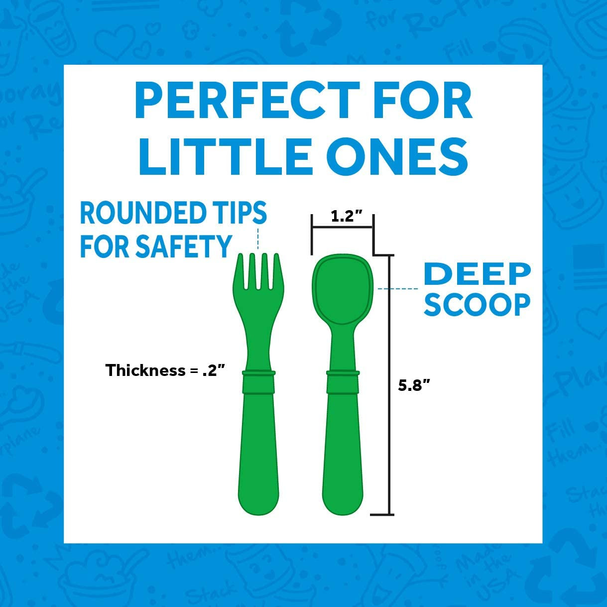 Made in USA Toddler Forks and Spoons, Pack of 12 with Carrying Case - 6 Kids Forks with Rounded Tips and 6 Deep Scoop Toddler Spoons - 0.2" Thick Toddler Utensils with Case, Princess