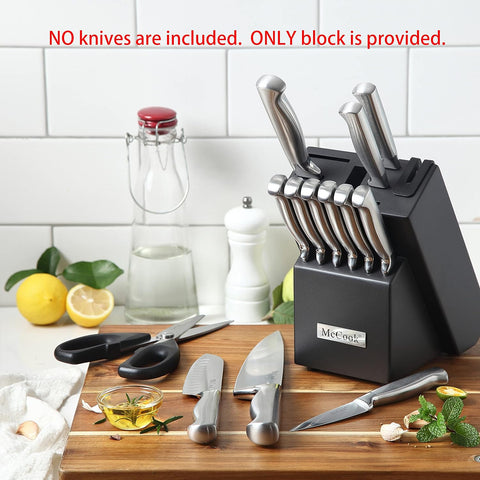 Image of Knife Block W Built-In Sharpener Wood Kitchen Knife Block Holder without Knives Countertop Butcher Block Knife Holder and Organizer with 13 Slots for Easy Kitchen Knife Storage