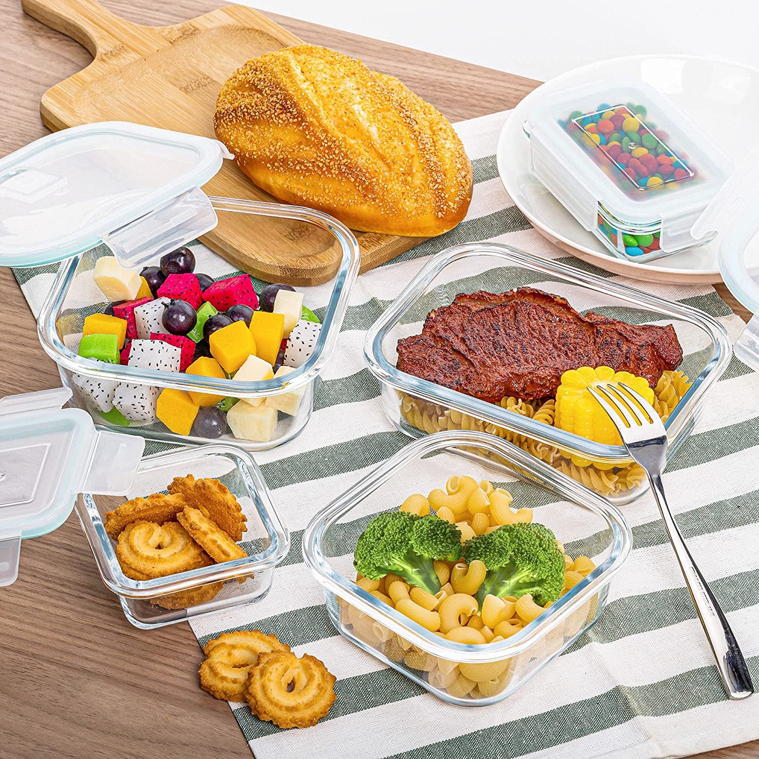 8 Pack Glass Food Storage Containers , Meal Prep , Airtight Bento Boxes with Leak Proof Locking Lids, for Microwave, Oven, Freezer and Dishwasher, BPA Free