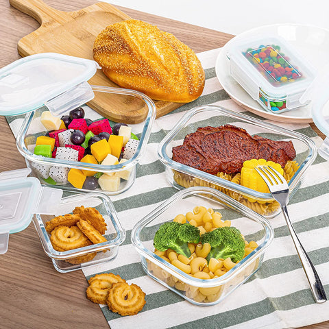 Image of 8 Pack Glass Food Storage Containers , Meal Prep , Airtight Bento Boxes with Leak Proof Locking Lids, for Microwave, Oven, Freezer and Dishwasher, BPA Free