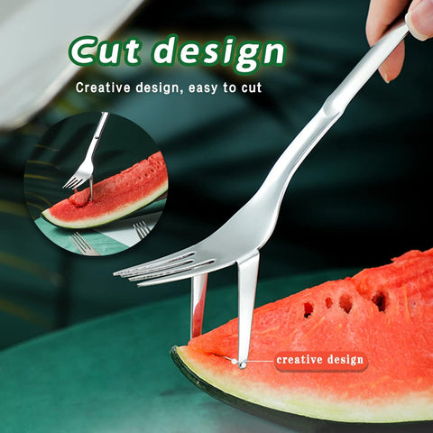 Image of 2 Packs 2-In-1 Watermelon Slicer Cutter & 4 Pieces Stainless Steel Fruit Fork, Watermelon Fork Slicer Artifact, Summer Watermelon Cutting Tool for Family Parties Camping