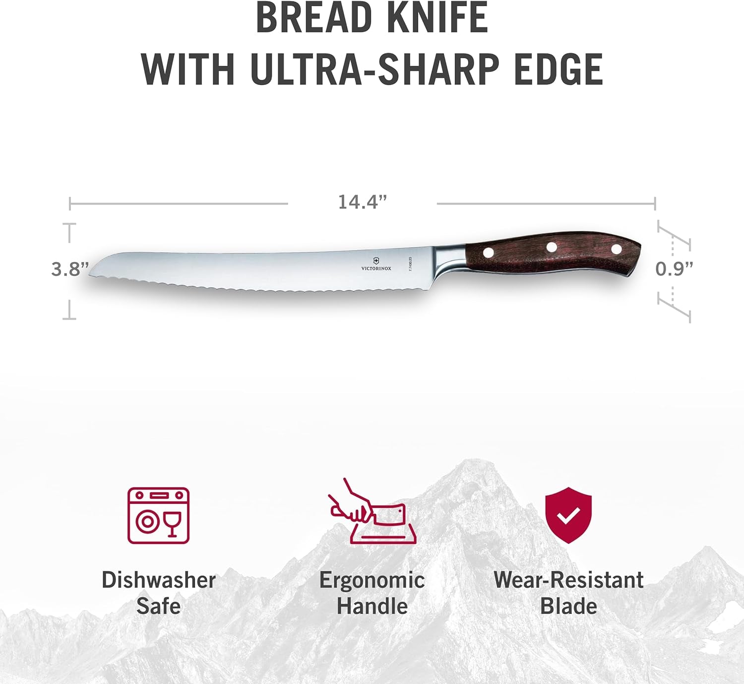 Grand Maître Bread Knife with Curved Serrated Blade & Wood Handle - Sharp Kitchen Utensil - 9”