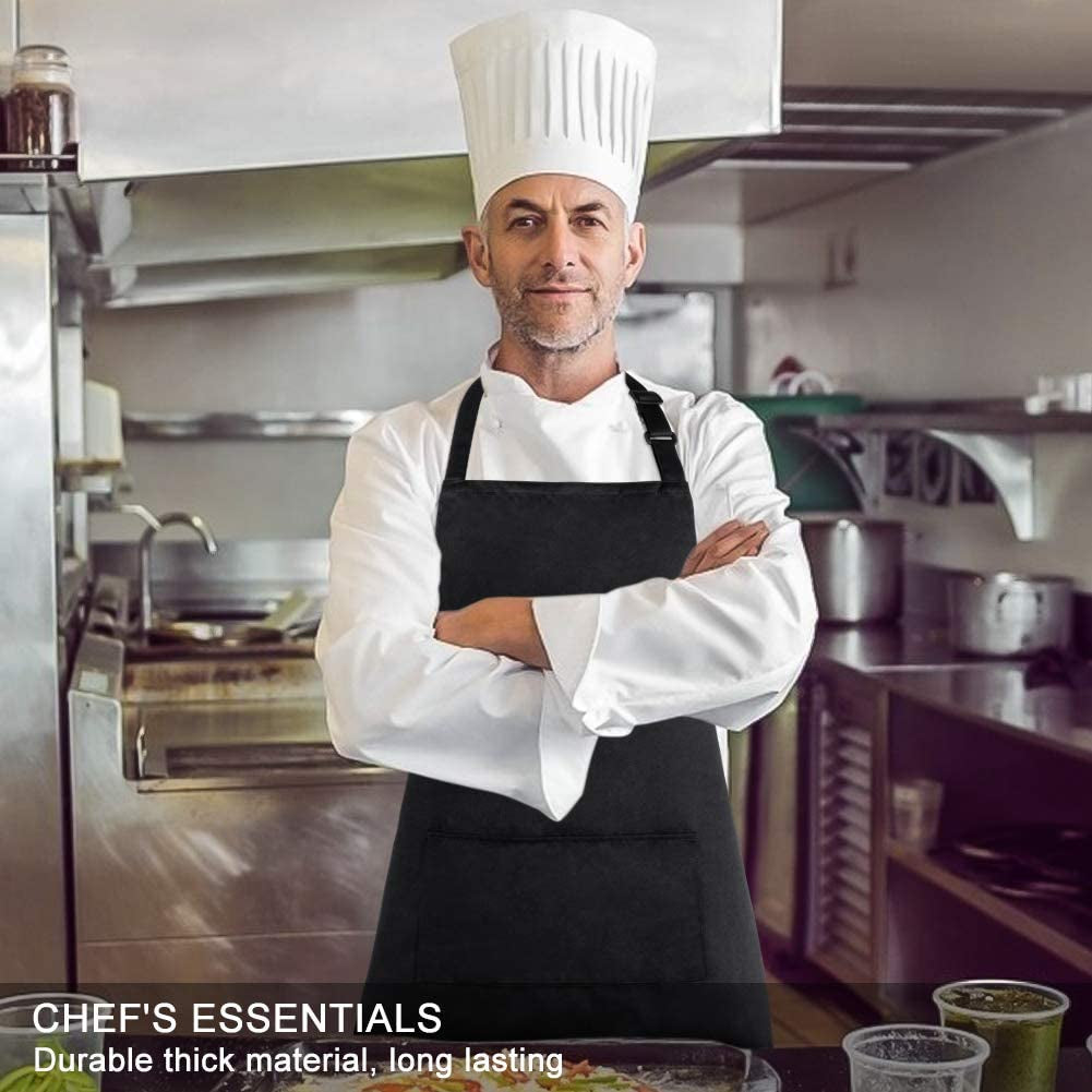 2 Pack Bib Aprons with 2 Pockets Cooking Chef Kitchen Apron for Women Men, Black