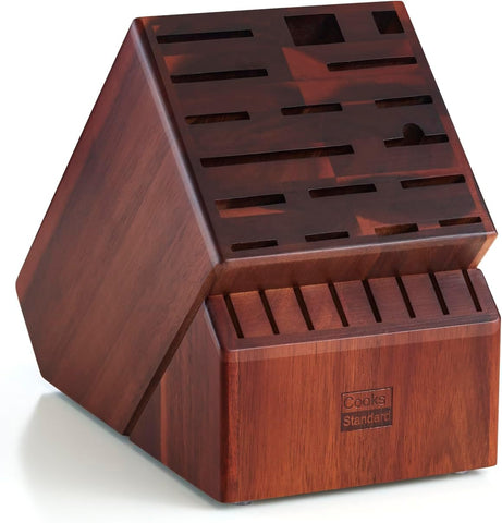 Image of Acacia Wood Knife Block Holder without Knives, 25 Slot X-Large Universal Countertop Butcher Block Kitchen Knife Stand for Easy Kitchen Storage