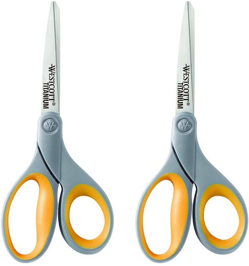 13901 8-Inch Titanium Scissors for Office and Home, Yellow/Gray, 2 Pack
