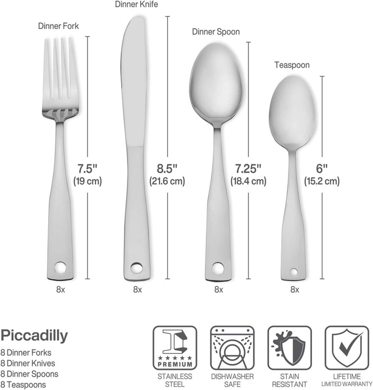 Piccadilly 24 Piece Flatware Set with Wire Caddy, Service for 6, Stainless Steel