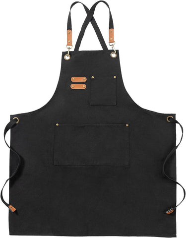 Image of Canvas Aprons, Work Aprons with 3 Pockets, Adjustable Strap Chef Aprons for Servers Kitchen Cooking Baking Artist