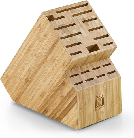 Image of Bamboo Knife Storage Block without Knives, 20 Slot Universal Knife Holder Countertop Butcher Block Knife Stand for Easy Kitchen Storage