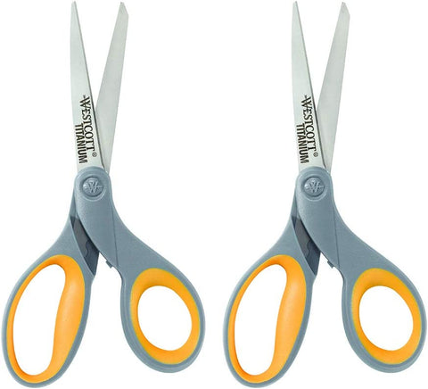 Image of 13901 8-Inch Titanium Scissors for Office and Home, Yellow/Gray, 2 Pack
