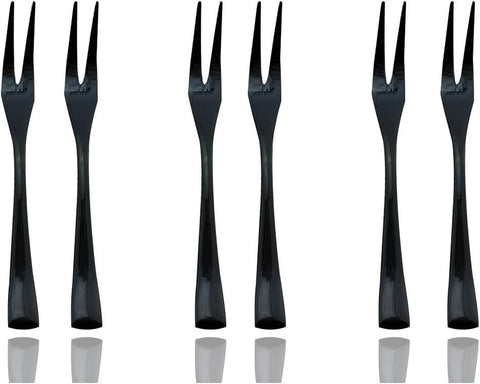 Image of 18/10 Stainless Steel 6 Piece Mirror Polished Black Steak Fruit Fork Black Server Utensil Set 14CM