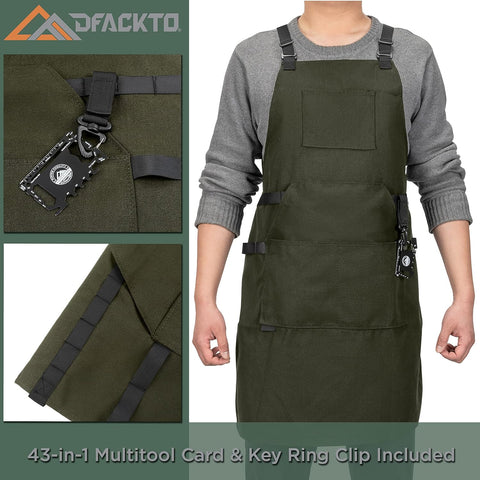 Image of Chef Apron, Heavy Duty 12Oz Canvas, Cross Back and Neck Straps, 43-In-1 Multitool, Tactical Buckle and Clip
