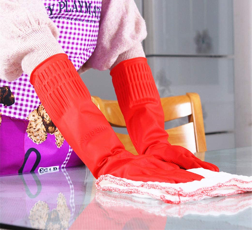 Rubber Cleaning Gloves Kitchen Dishwashing Glove 2-Pairs and Cleaning Cloth 2-Pack,Waterproof Reuseable. (Medium)