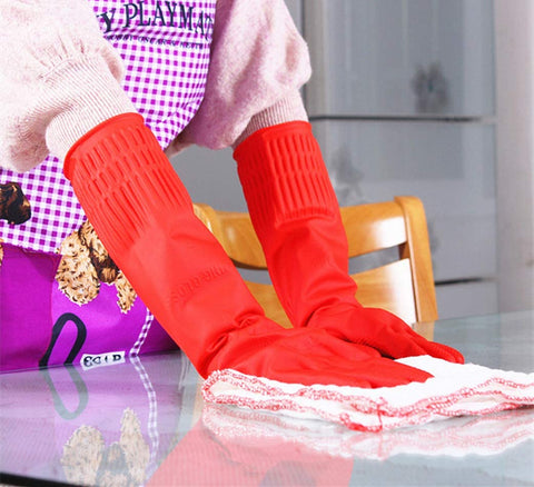 Image of Rubber Cleaning Gloves Kitchen Dishwashing Glove 2-Pairs and Cleaning Cloth 2-Pack,Waterproof Reuseable. (Medium)